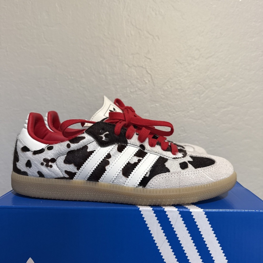 Adidas Originals Samba OG W Pony Hair Cow Print White Black Red KI6956 Mens 7